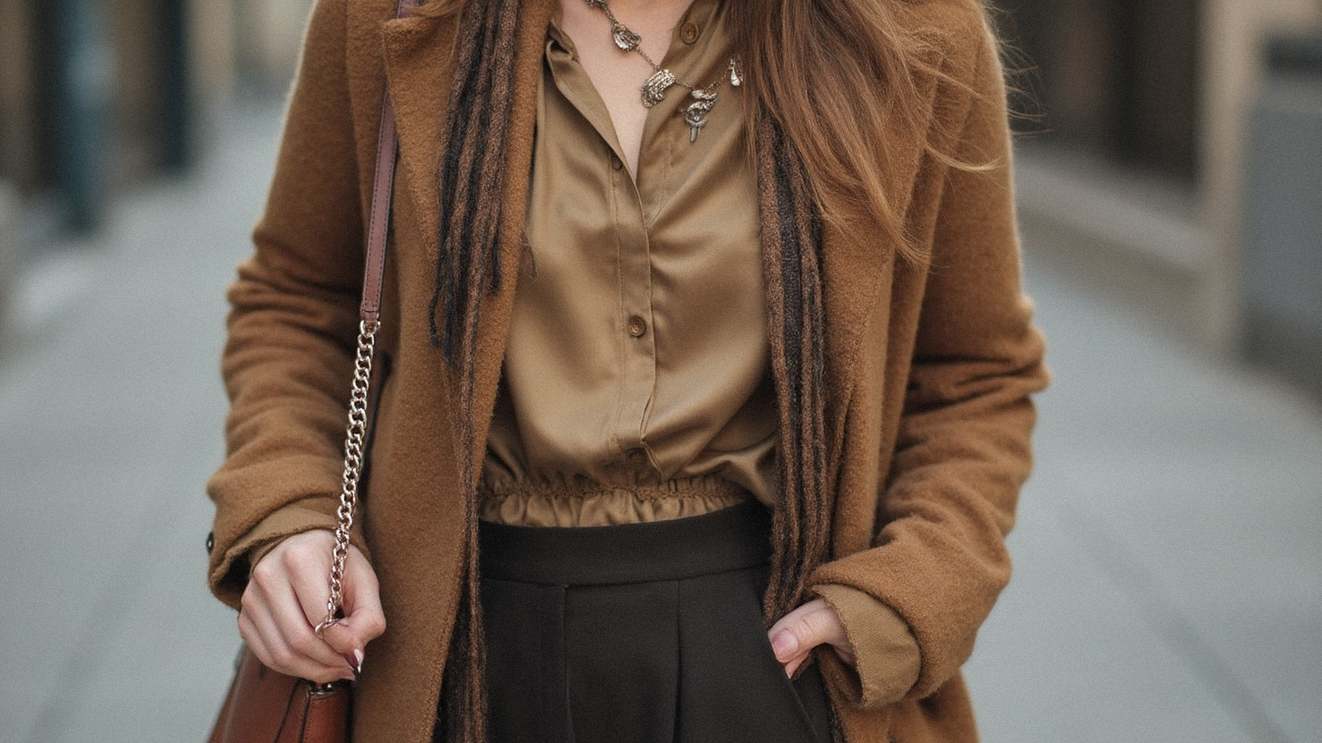 Detail vrstveného outfitu s doplnkami